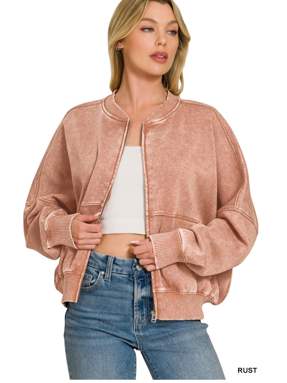 364  Zenana rust ACID WASHED FLEECE
JACKET